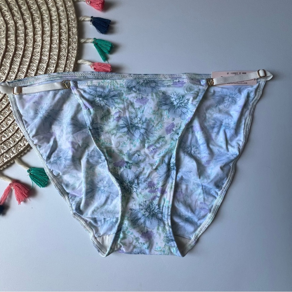 Victoria's Secret Love Cloud Adjustable String Bikini Panty Blue Floral L NEW